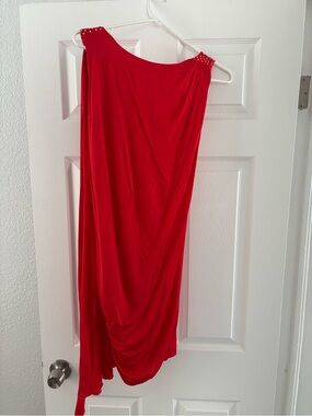 Versace for H&M Red Asymmetrical Drape Dress with Stud Accents